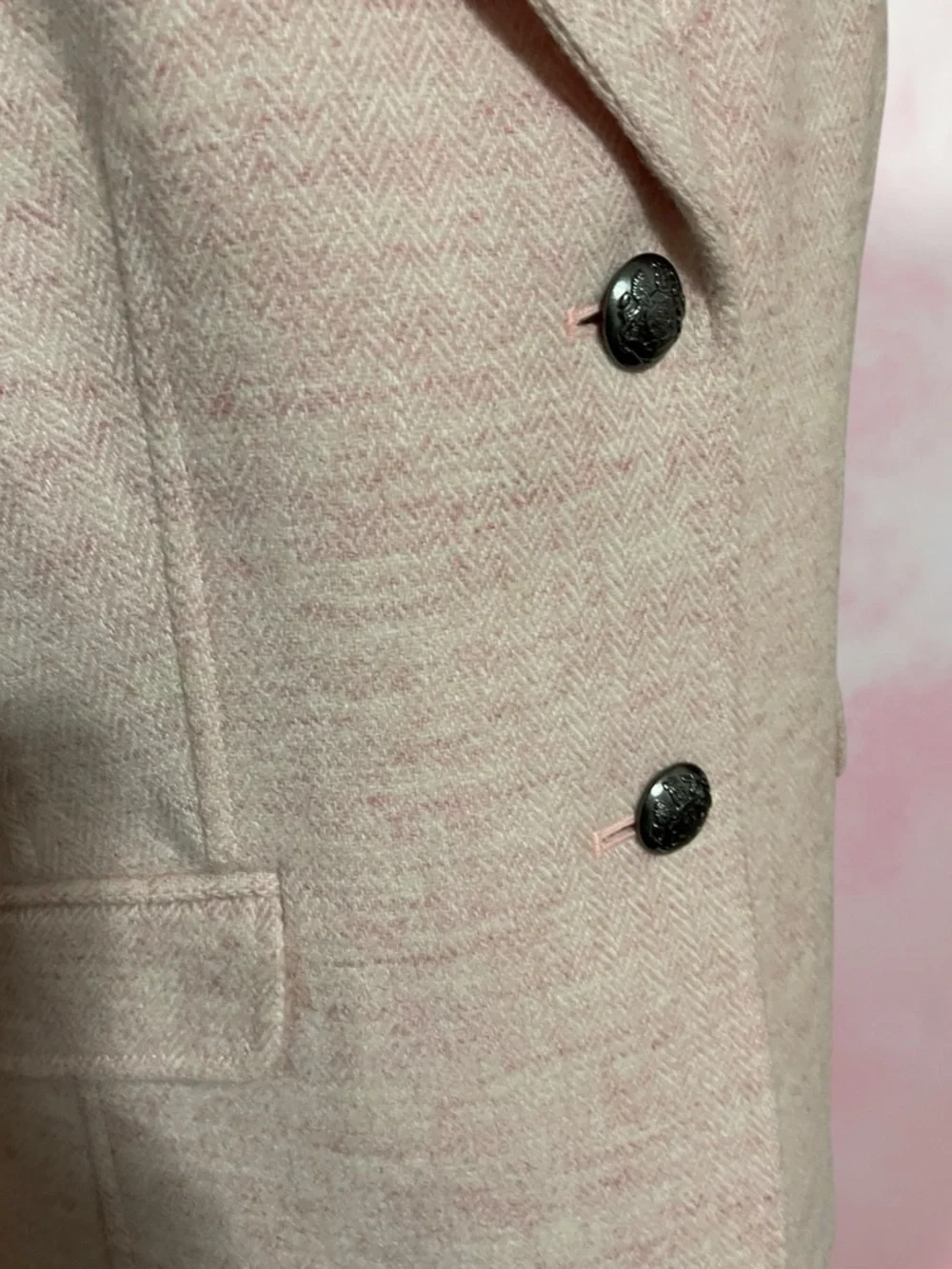 Talbots SHETLAND WOOL BLAZER - HEATHERED Houndstooth Size 12 Pink Lined
